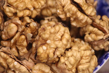 Extreme close-up of peeled walnuts