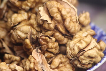 Extreme close-up of peeled walnuts