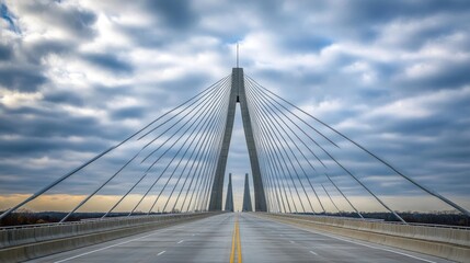 Fototapeta premium A modern cable stayed bridge spanning the vast cloudy sky above