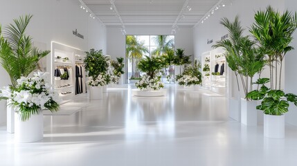 Fototapeta premium Elegant and minimalist interior design exhibition showcased in a bright airy and spacious gallery setting The room features modern luxurious furnishings clean lines