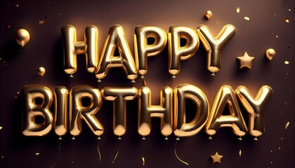 Happy Birthday Text Golden Balloons Festive background
