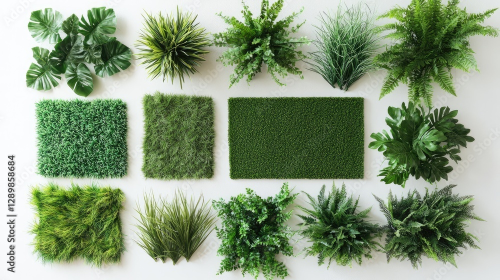 Poster a variety of artificial plants and grass panels in different shapes and sizes, perfect for use in in