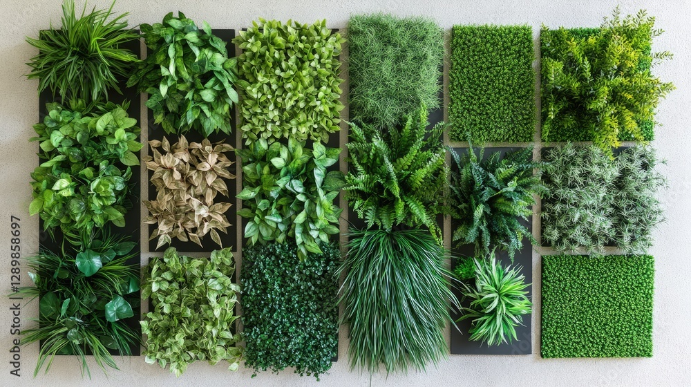 Poster a variety of artificial plants and grass panels in different shapes and sizes, perfect for use in in