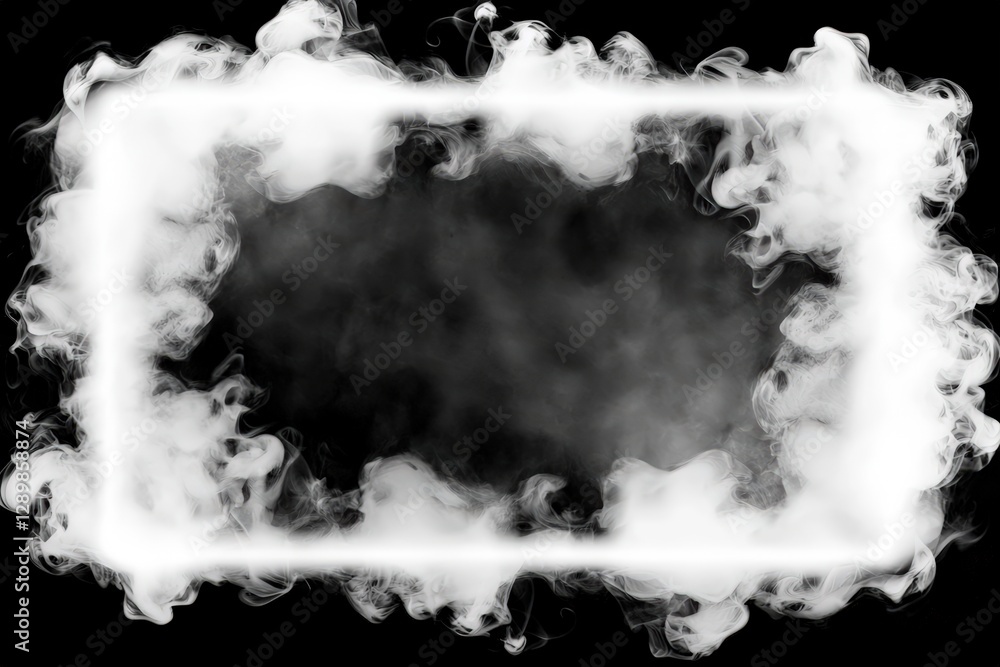 Poster a smoky frame against a dark background, creating an ethereal and mysterious atmosphere perfect for 