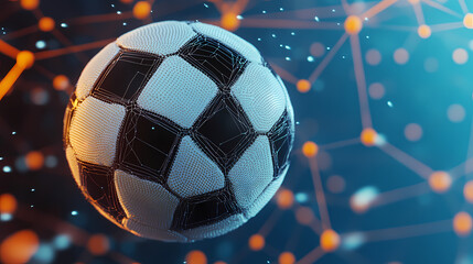 Fototapeta premium 3D rendered soccer ball with blue and orange background