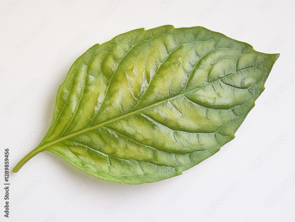 Poster large green leaf with distinctive texture and veins close-up on light background for natural and org