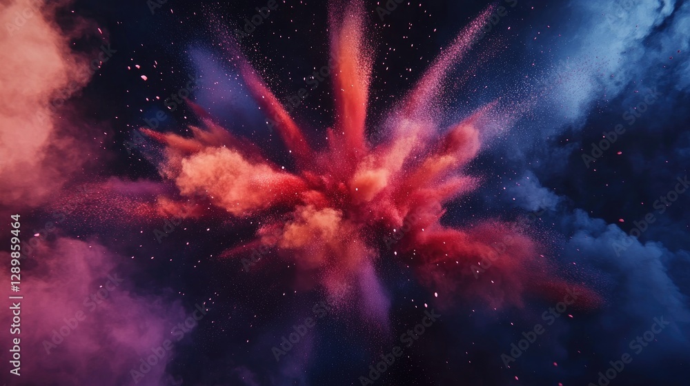 Poster a vibrant colored powder explosion against a dark background, creating a bold and energetic splash o