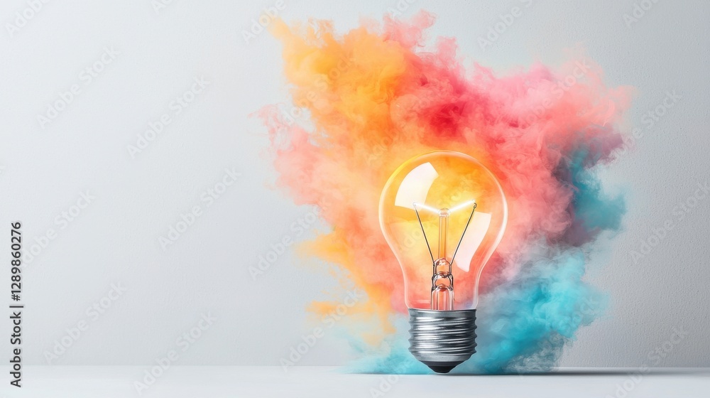 Aufkleber vibrant colorful smoke explosion effect surrounding an illuminated light bulb symbolizing creative i