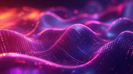 Fototapeta premium Abstract visualization of flowing waves in vibrant colors, showcasing a dynamic interplay of light and texture, suitable for backgrounds in technology and digital art