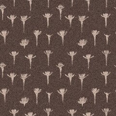 Trendy brown linen flower shape seamless pattern with irregular fabric texture effect. Organic close up woven floral block print background. Gender neutral modern mocha bloom scandi material swatch.