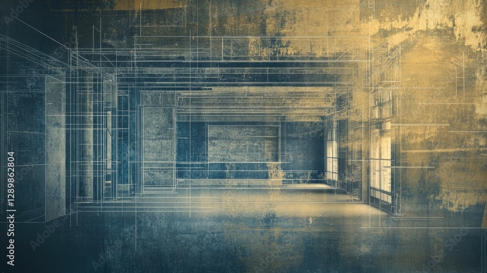 Aufkleber an architectural blueprint mockup with a subtle photo effect overlay, showcasing construction and de
