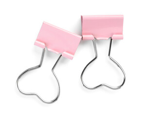 Heart shaped binder clips isolated on white, top view