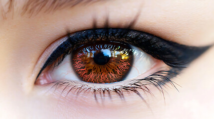 Obraz premium A woman's eye with a black eyeliner and a red eye color. generated using AI