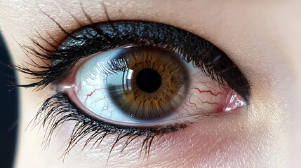 A woman's eye with lashes and a black eyeliner. generated using AI