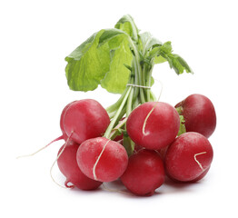 Bunch of fresh ripe radishes isolated on white