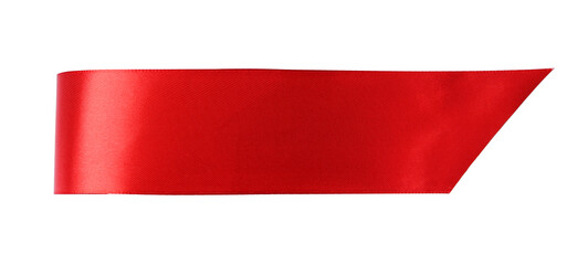 Red ribbon bookmark isolated on white, top view