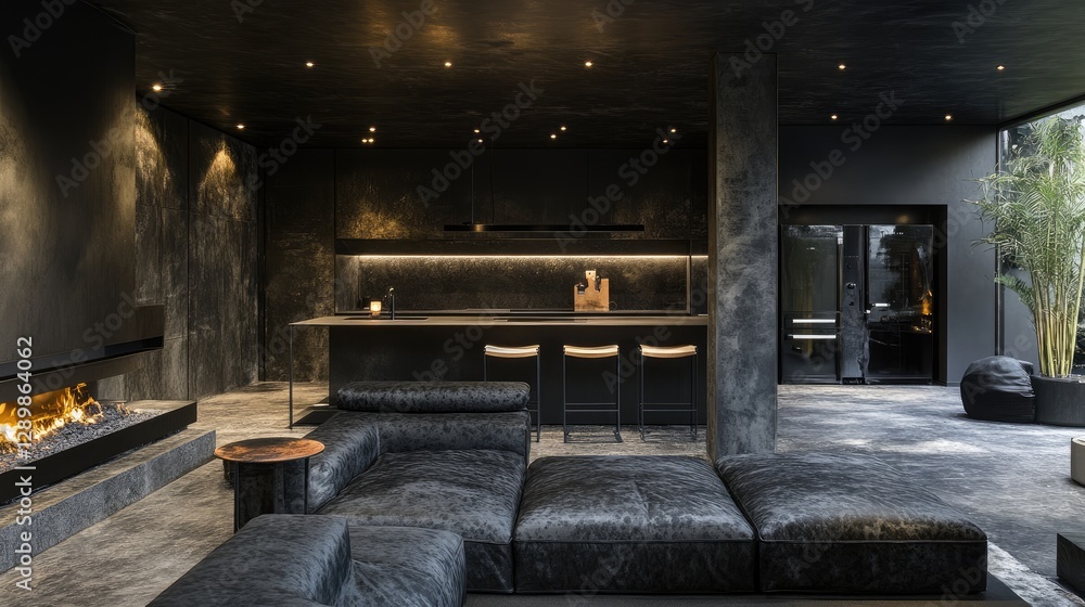 Poster charred furniture and blackened walls mark the aftermath of a devastating fire in this modern open-p