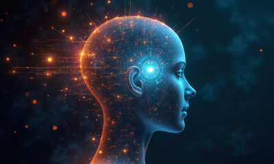 Obraz premium AI Woman, Digital Brain, Neural Network - AI and Artificial Intelli.