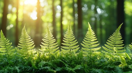 Sunlit Ferns in a Mystical Forest