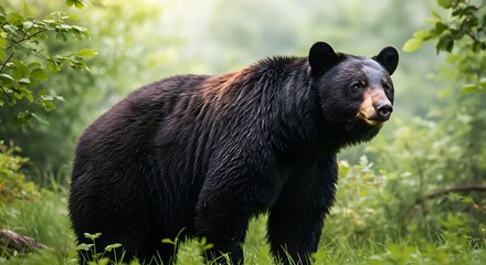 Fototapeta premium Majestic Black Bear in Lush Forest
