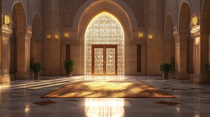 Interior view of an elegant building showing a bright entrance