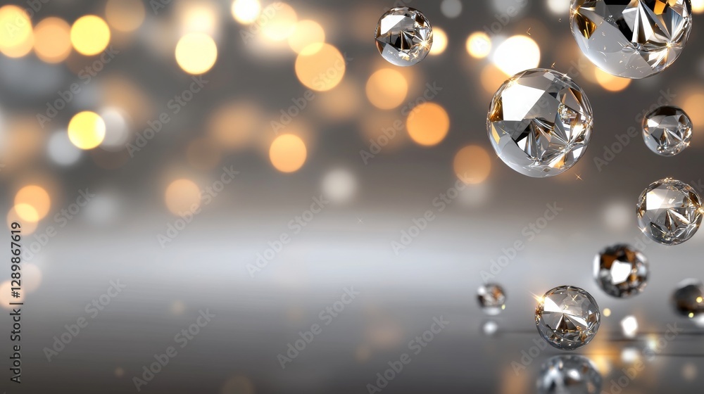 Poster captivating sparkling crystals falling abstract background textured environment bright bokeh effect 