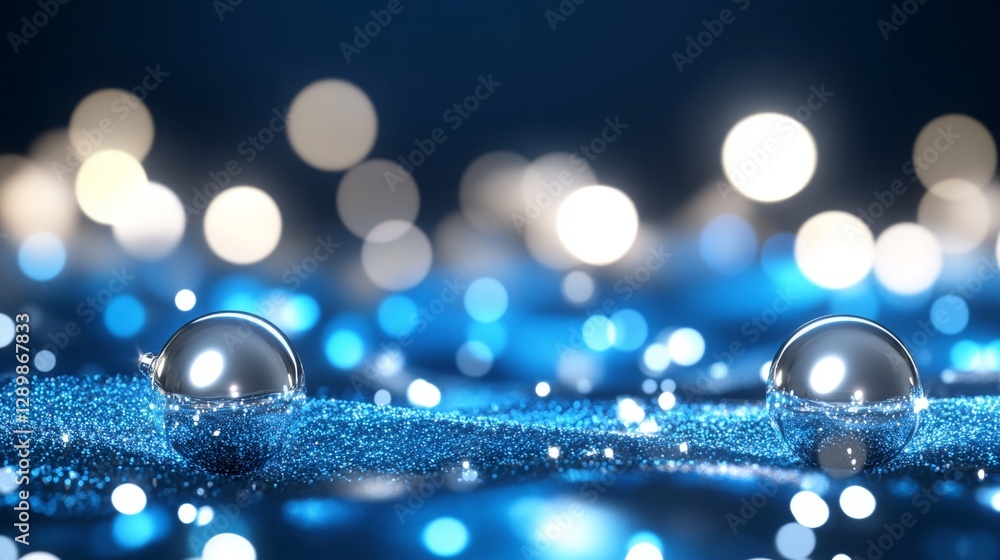 Poster shimmering water droplets abstract photography studio setting blue glittering background close-up vi