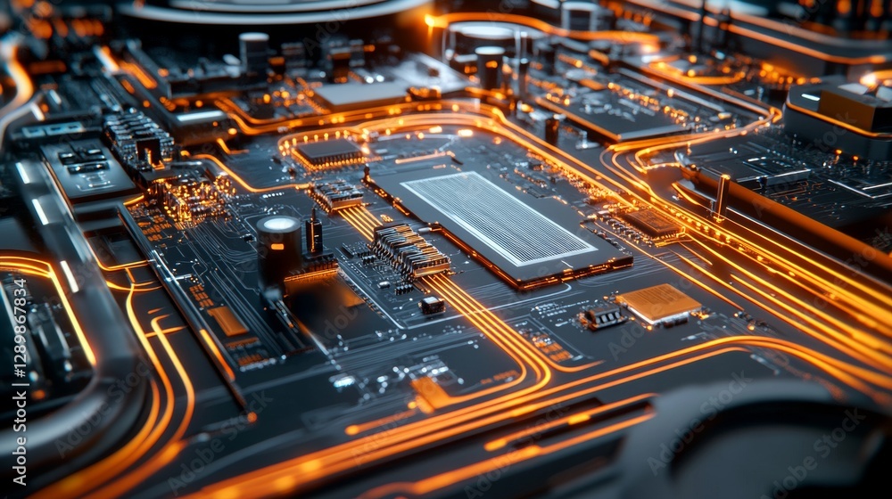 Poster innovative circuitry design technology lab digital artwork futuristic environment close-up view adva