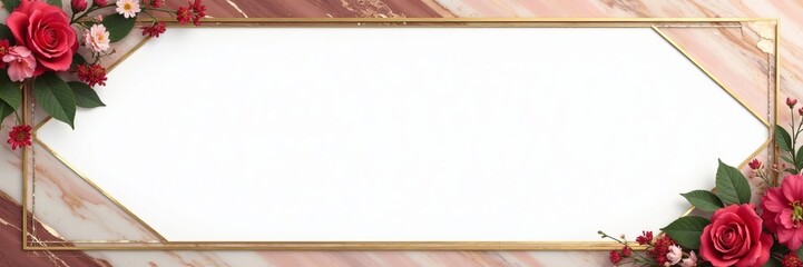 Geometric marble frame with gold accents on white background, decoration, design, gold