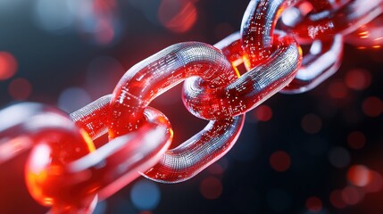 Vibrant red metal chains creating an intricate interconnected network symbolizing the advanced technology engineering and infrastructure that powers our modern world  This abstract