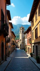 Obraz premium Historical cityscape with old architecture and cobblestone streets, European town scene, historical, streets, architecture