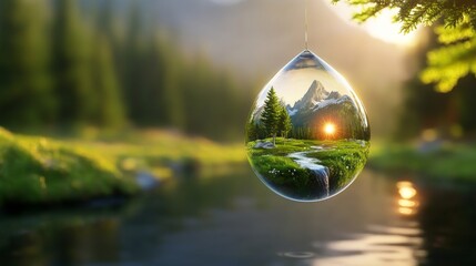 Nature's reflection enchanted water droplet serene forest setting stunning landscape photography peaceful environment captivating viewpoint representation of tranquility