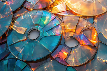 Data destruction: stack of broken CD and DVD disks