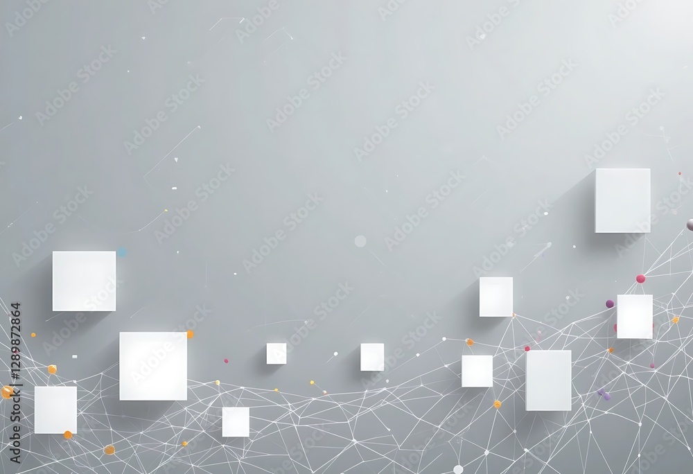 Poster white cubes are floating over a gray background with connections