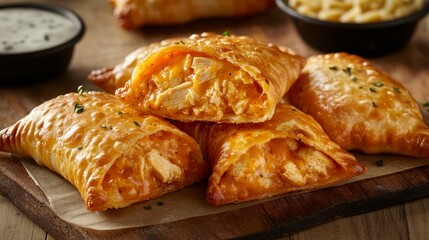 Golden Brown Baked Pastry Filled with Chicken and Cheese Delight