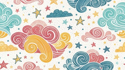 Abstract Doodle Sky Travel Posters: Whimsical Cloud Patterns for Wanderlust Designs