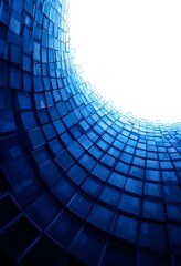 A curved surface made of blue transparent glossy square tiles