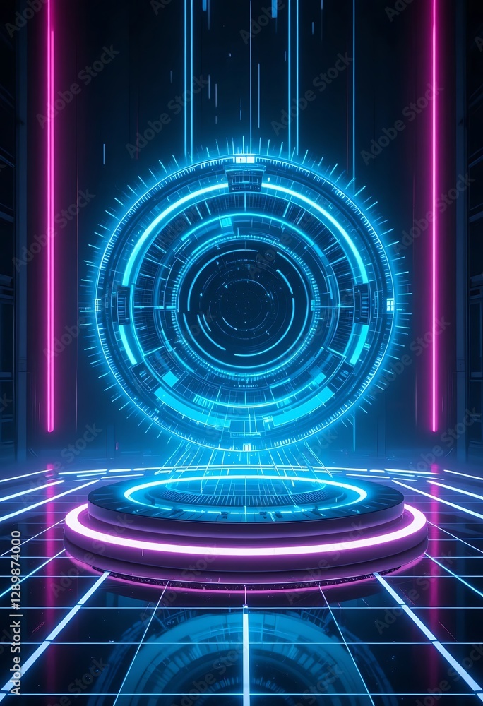 Aufkleber abstract futuristic design displaying neon lighting and a digital interface