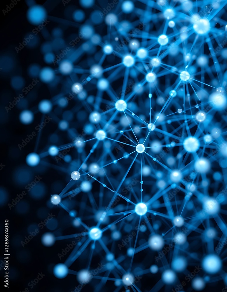 Poster molecule structure on a black background depicting interconnectedness and network