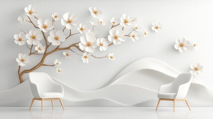 Delicate white flower blossoms covering the branches of a spring tree creating a peaceful and serene natural scene