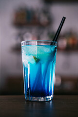 blue cocktail with ice