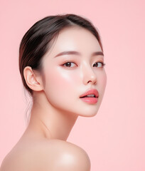 Portrait of beautiful natural Asian woman with perfect healthy skin	