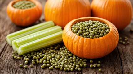 Pumpkin and Mung Beans Still Life