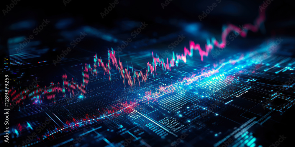 Poster a stunning visualization of digital financial data, showcasing dynamic graphs and vibrant colors aga