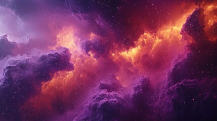 Fototapeta premium Cosmic Nebula fiery clouds, purple hues, space background, digital art