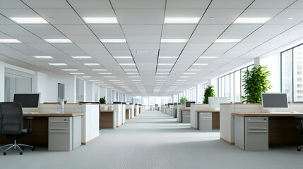 Fototapeta premium Modern Open Plan Office with City View