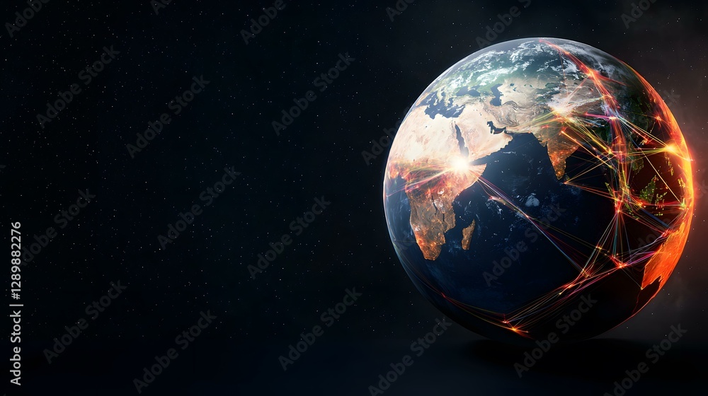 Aufkleber a digital rendering of planet earth, set against a backdrop of space, shows glowing lines connecting