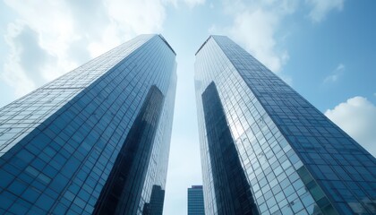 Fototapeta premium Reflective skyscrapers, business office buildings.