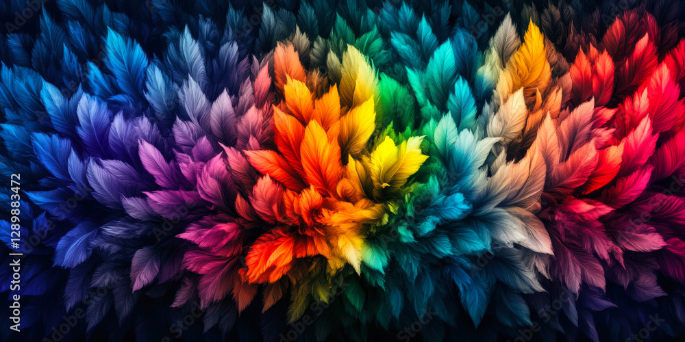Poster a mesmerizing array of colorful, feather-like leaves blends harmoniously, creating a visually stunni