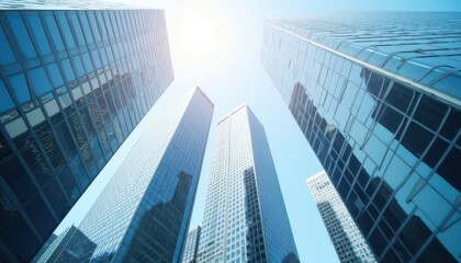 Fototapeta premium Reflective skyscrapers, business office buildings.